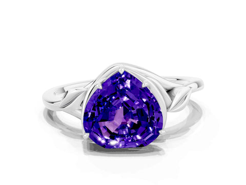 White gold Heart Cut Tanzanite Solitaire Ring with Twist Band and Four-Prong Setting_12