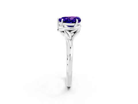 White gold Heart Cut Tanzanite Solitaire Ring with Twist Band and Four-Prong Setting_14