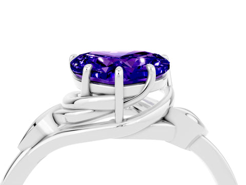 White gold Heart Cut Tanzanite Solitaire Ring with Twist Band and Four-Prong Setting_16