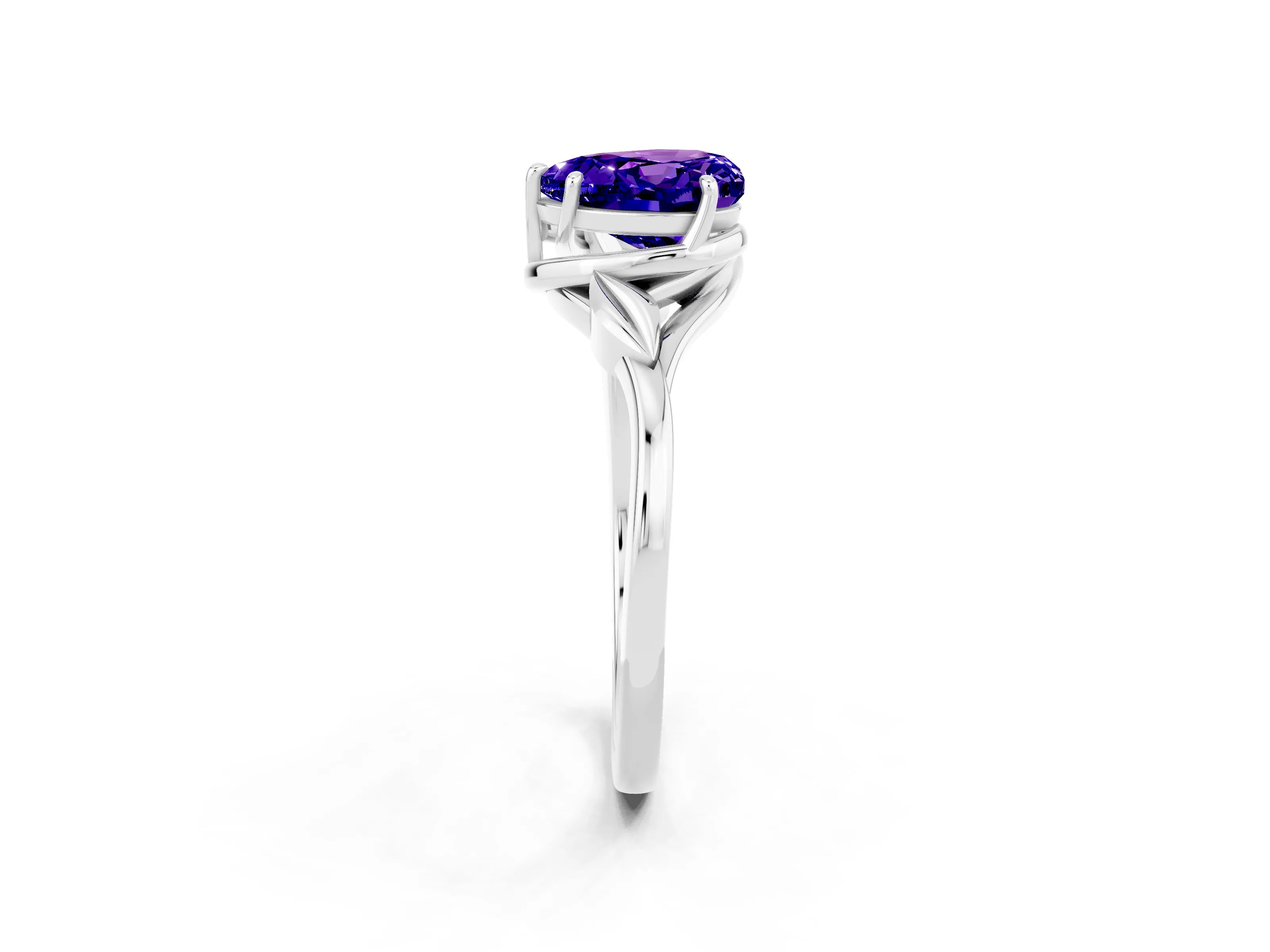 White gold Heart Cut Tanzanite Solitaire Ring with Twist Band and Four-Prong Setting_38