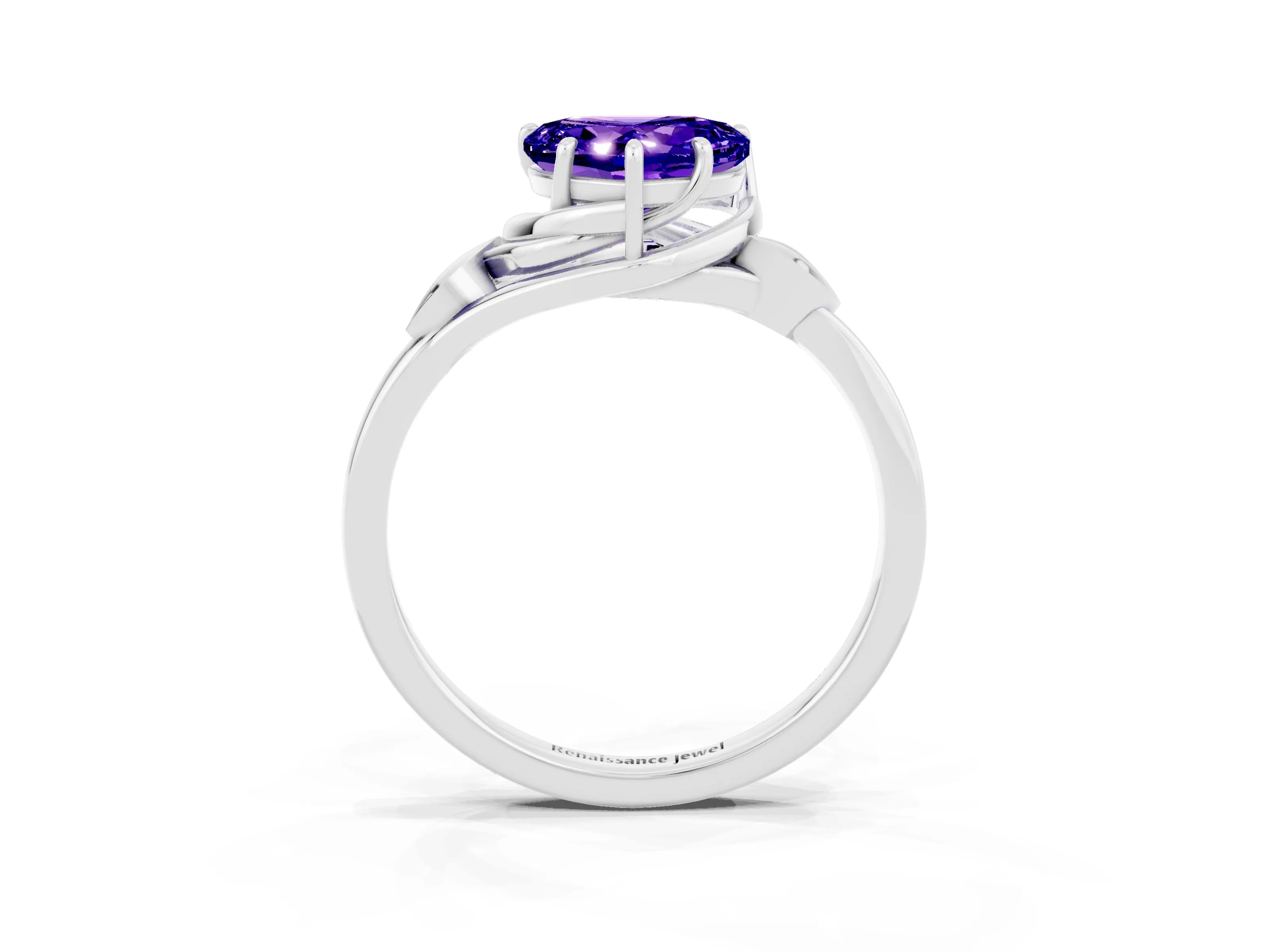 White gold Heart Cut Tanzanite Solitaire Ring with Twist Band and Four-Prong Setting_39