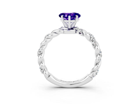 White gold Heart Cut Tanzanite Solitaire Ring with Twisted Band and Pavé Accents_3