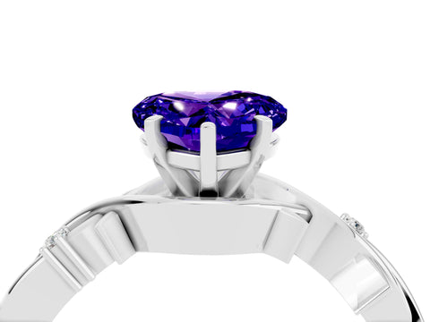 White gold Heart Cut Tanzanite Solitaire Ring with Twisted Band and Prong Setting_4