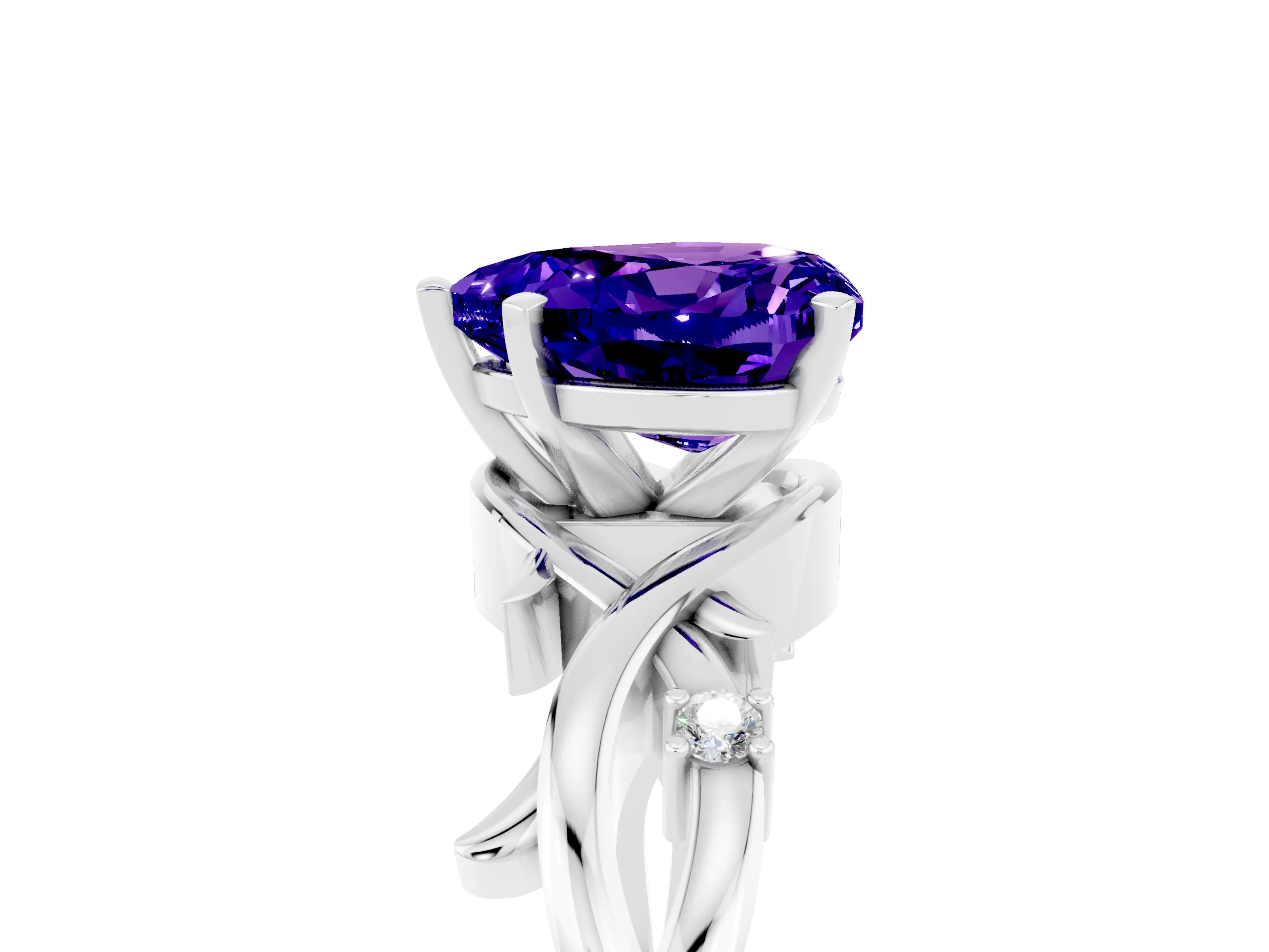 White gold Heart Cut Tanzanite Solitaire Ring with Twisted Band and Prong Setting_5