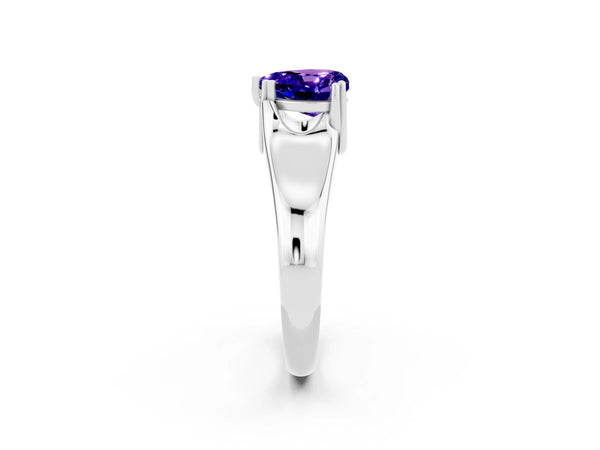 Silver Heart Cut Tanzanite Solitaire Ring with Wide Band and Prong Setting
