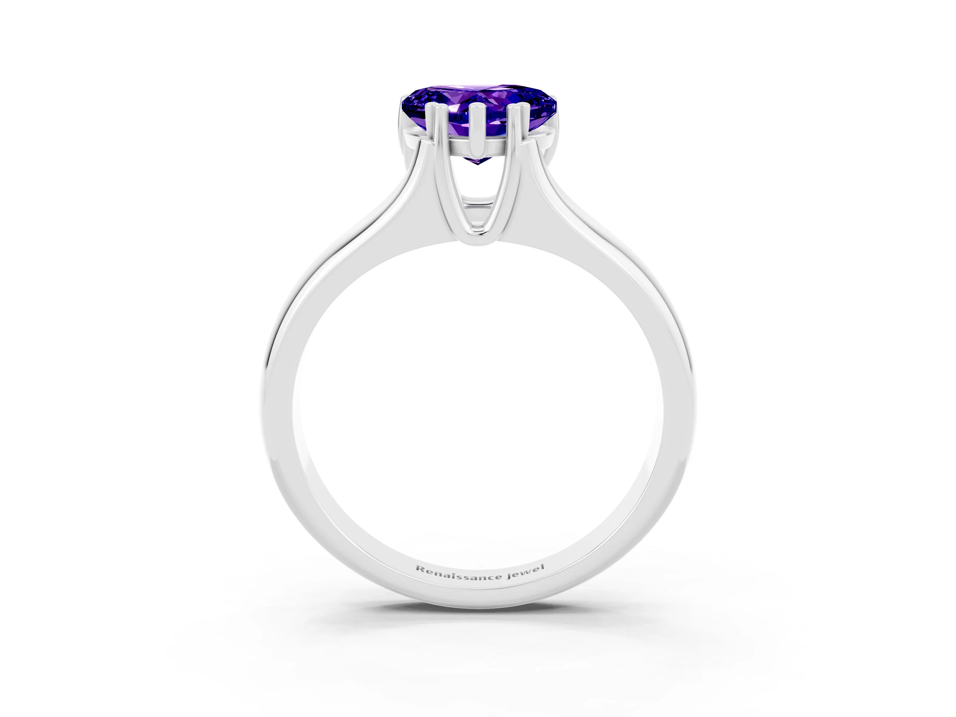 White gold Heart Cut Tanzanite Solitaire Ring with Wide Band and Prong Setting_3