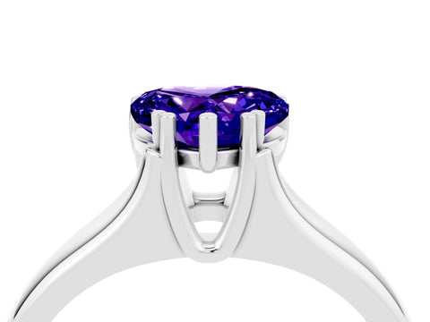 White gold Heart Cut Tanzanite Solitaire Ring with Wide Band and Prong Setting_4