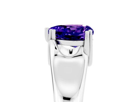 White gold Heart Cut Tanzanite Solitaire Ring with Wide Band and Prong Setting_5
