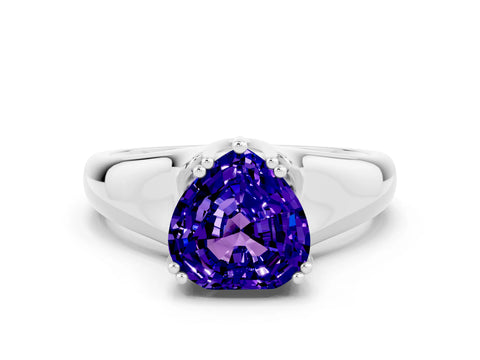 White gold Heart Cut Tanzanite Solitaire Ring with Wide Band and Prong Setting
