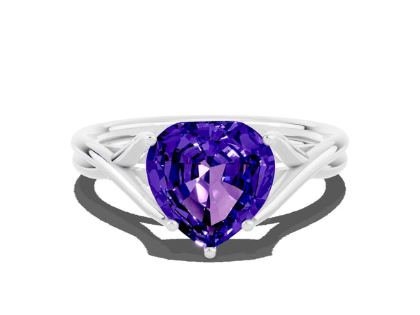 Platinum Heart Cut Tanzanite Solitaire Twist Band Prong Setting Ring