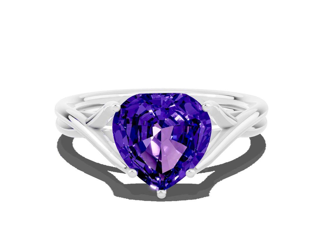 White gold Heart Cut Tanzanite Solitaire Twist Band Prong Setting Ring_36