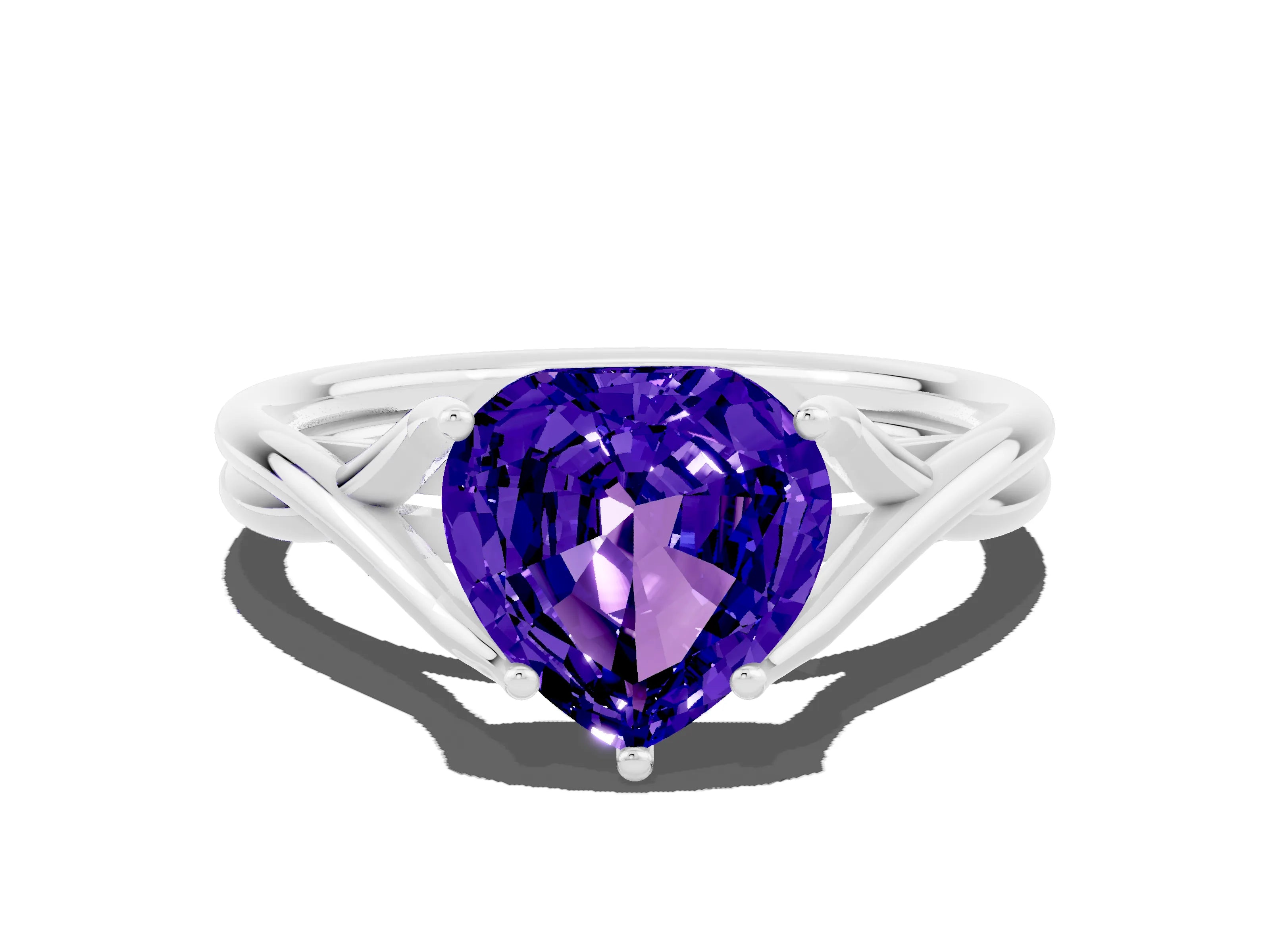 White gold Heart Cut Tanzanite Solitaire Twist Band Prong Setting Ring_36