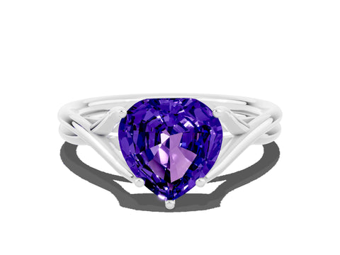 White gold Heart Cut Tanzanite Solitaire Twist Band Prong Setting Ring_36