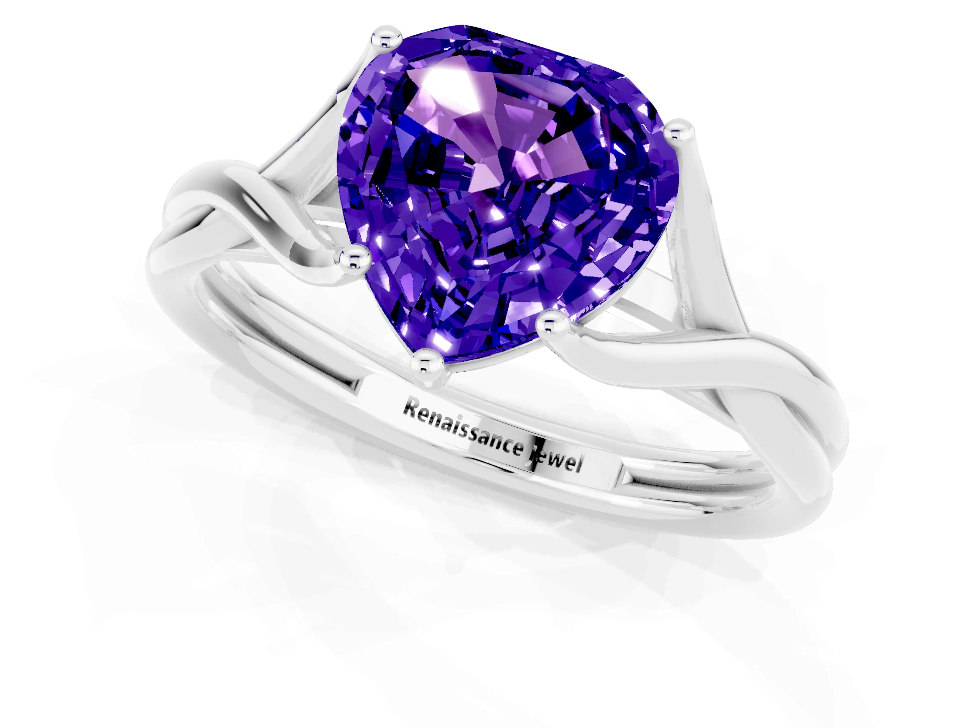 White gold Heart Cut Tanzanite Solitaire Twist Band Prong Setting Ring_37