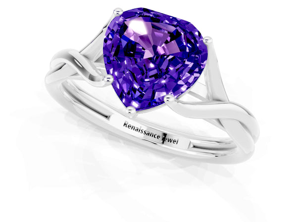 Silver Heart Cut Tanzanite Solitaire Twist Band Prong Setting Ring