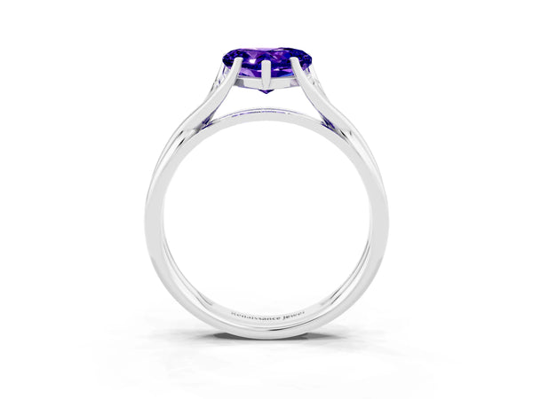 Silver Heart Cut Tanzanite Solitaire Twist Band Prong Setting Ring