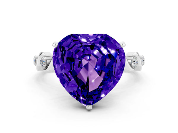 White gold Heart Cut Tanzanite Solitaire Twisted Band with Round  Accents and Prong Setting