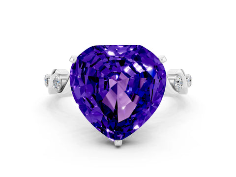 White gold Heart Cut Tanzanite Solitaire Twisted Band with Round  Accents and Prong Setting_12