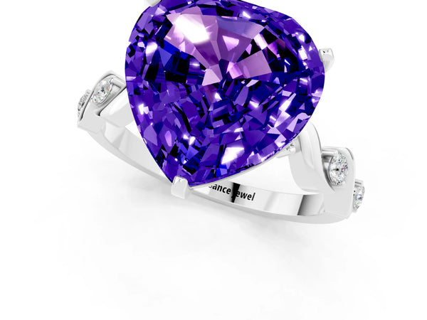 Silver Heart Cut Tanzanite Solitaire Twisted Band with Round  Accents and Prong Setting