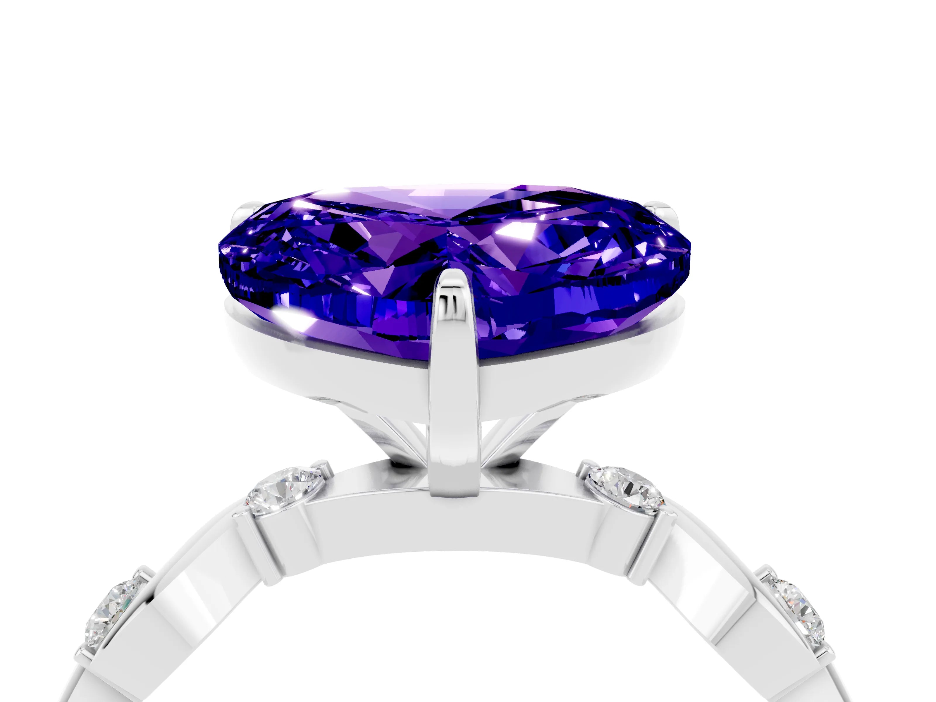 White gold Heart Cut Tanzanite Solitaire Twisted Band with Round  Accents and Prong Setting_16