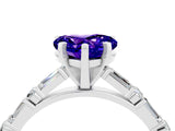 White gold Heart Cut Tanzanite Solitaire with Side Baguettes and Channel Set Band_4