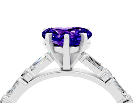 White gold Heart Cut Tanzanite Solitaire with Side Baguettes and Channel Set Band_4