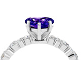 White gold Heart Cut Tanzanite Solitaire with Side Stones, Pave Band, Four-Prong Setting_40