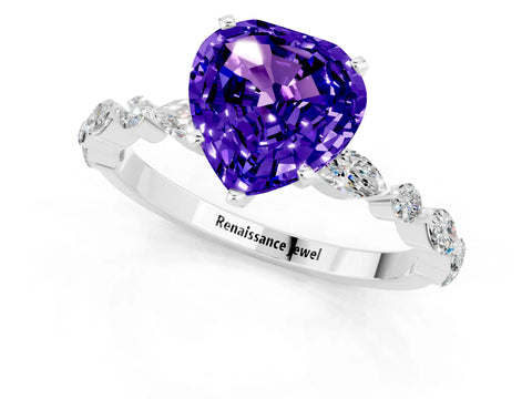 White gold Heart Cut Tanzanite Solitaire with Side Stones on a Pavé Band and Four-Prong Setting_1