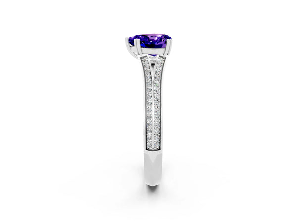 Silver Heart Cut Tanzanite Split Shank Engagement Ring with Pavé Band