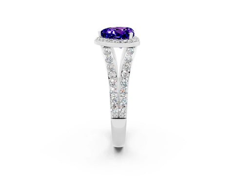 White gold Heart Cut Tanzanite Split Shank Halo Ring with Four-Prong Setting_53