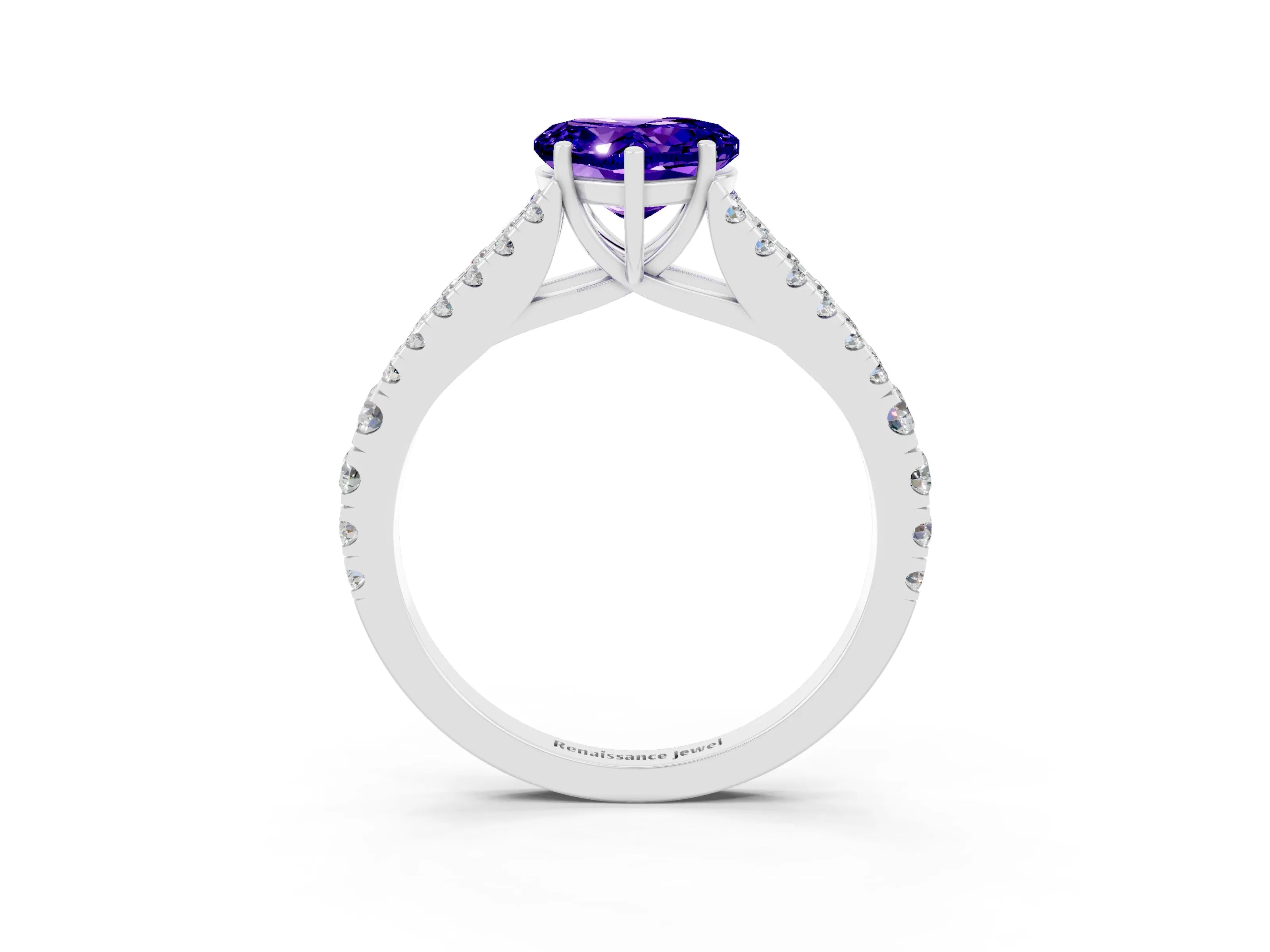 White gold Heart Cut Tanzanite Split Shank Pavé Engagement Ring with Four-Prong Setting_15