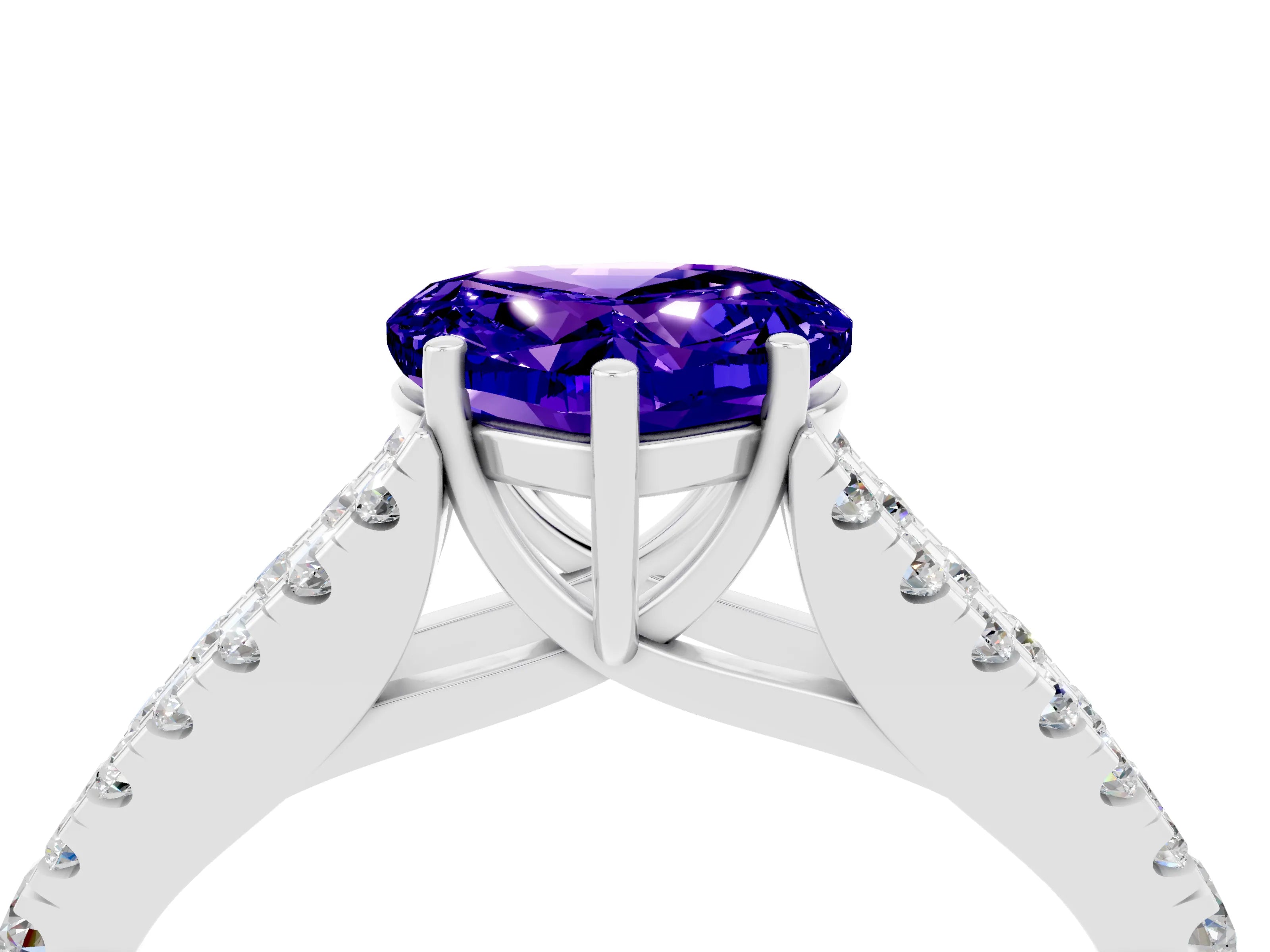 White gold Heart Cut Tanzanite Split Shank Pavé Engagement Ring with Four-Prong Setting_16