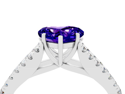 White gold Heart Cut Tanzanite Split Shank Pavé Engagement Ring with Four-Prong Setting_16