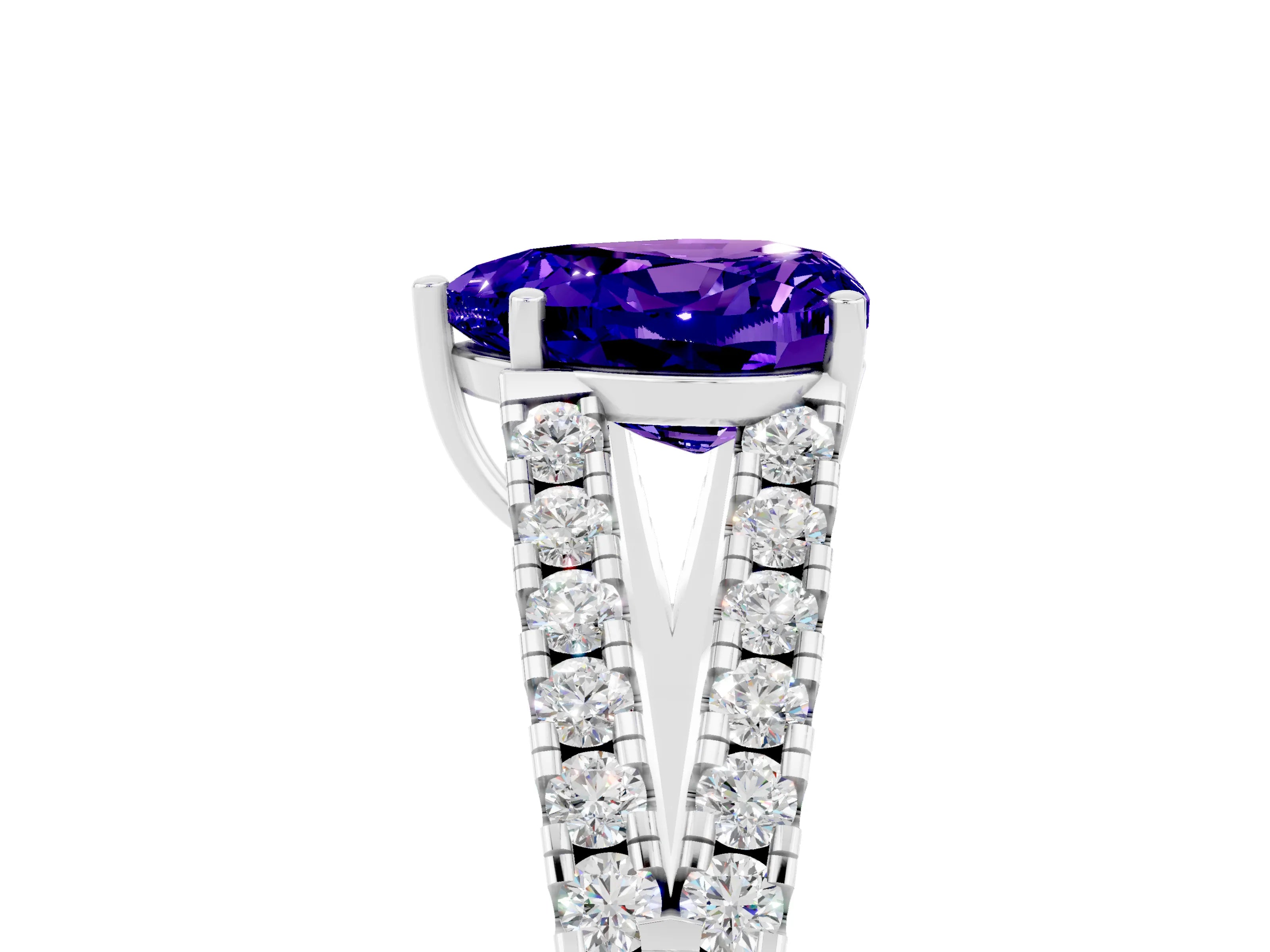White gold Heart Cut Tanzanite Split Shank Pavé Engagement Ring with Four-Prong Setting_17