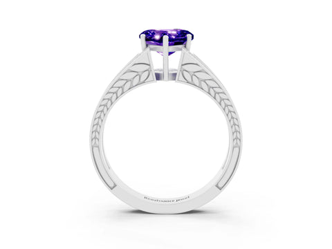 White gold Heart Cut Tanzanite Split Shank Ring with Pavé Band and Four-Prong Setting_3