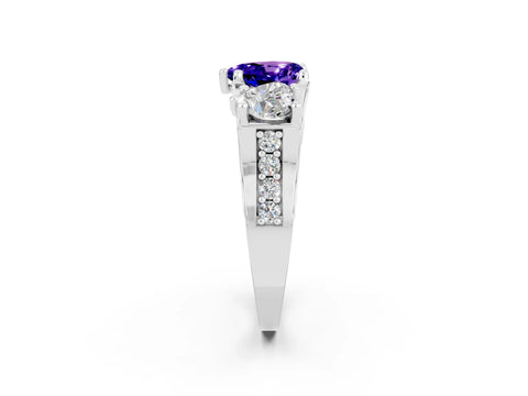 White gold Heart Cut Tanzanite Three-Stone Ring with Channel Set Band and Four-Prong Setting_2