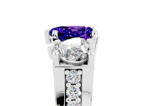 White gold Heart Cut Tanzanite Three-Stone Ring with Channel Set Band and Four-Prong Setting_5