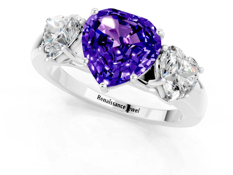 White gold Heart Cut Tanzanite Three-Stone Ring with Four-Prong Setting and Classic Band_1