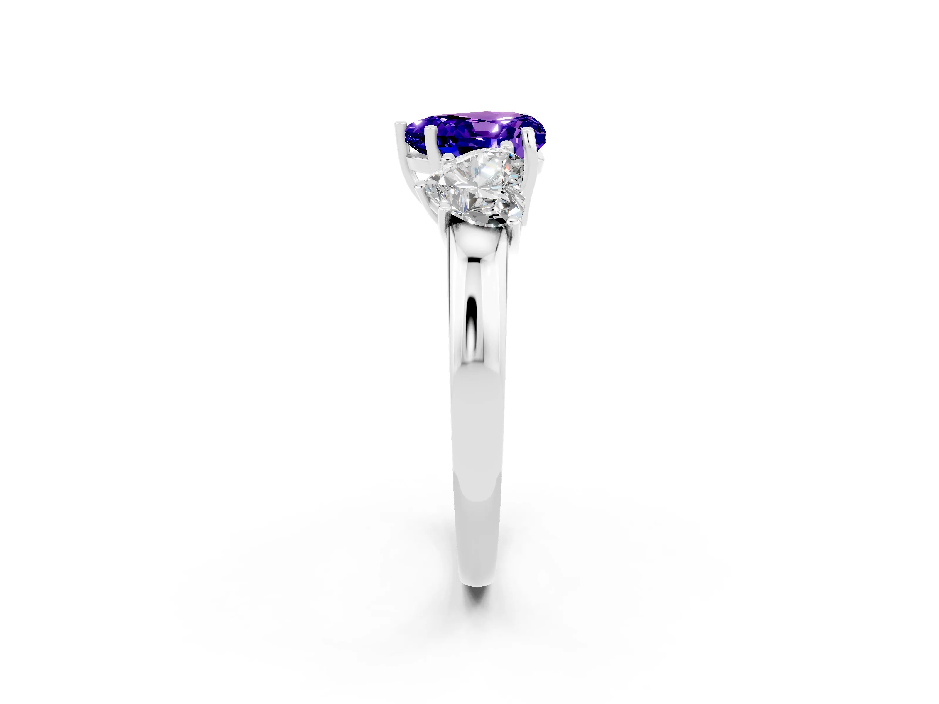 White gold Heart Cut Tanzanite Three-Stone Ring with Four-Prong Setting and Classic Band_2