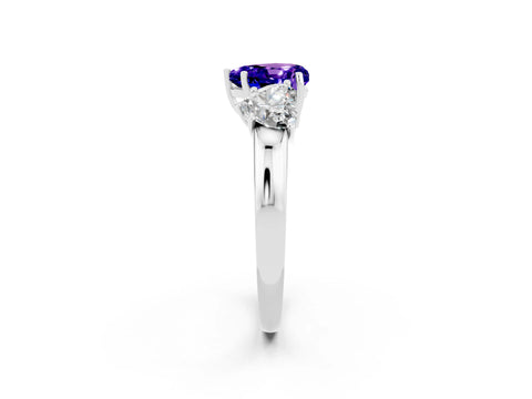 White gold Heart Cut Tanzanite Three-Stone Ring with Four-Prong Setting and Classic Band_2