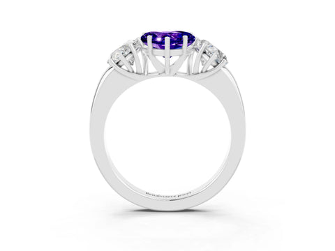 White gold Heart Cut Tanzanite Three-Stone Ring with Four-Prong Setting and Classic Band_3