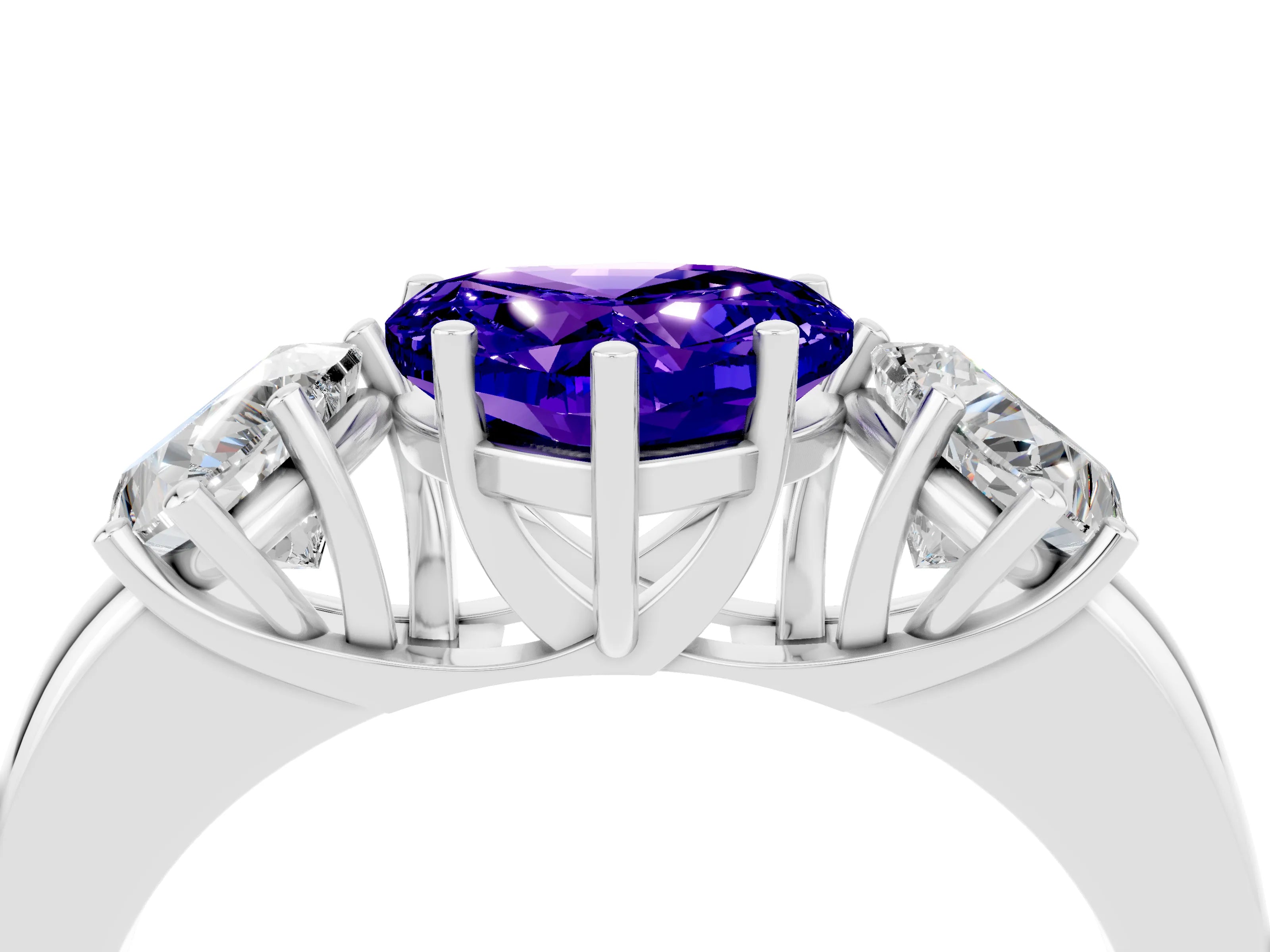 White gold Heart Cut Tanzanite Three-Stone Ring with Four-Prong Setting and Classic Band_4