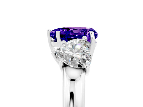 White gold Heart Cut Tanzanite Three-Stone Ring with Four-Prong Setting and Classic Band_5