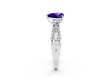 White gold Heart Cut Tanzanite Three-Stone Ring with Pavé Split Shank and Four-Prong Setting_2