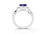 White gold Heart Cut Tanzanite Three-Stone Ring with Pavé Split Shank and Four-Prong Setting_3