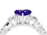 White gold Heart Cut Tanzanite Three-Stone Ring with Pavé Split Shank and Four-Prong Setting_4