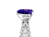 White gold Heart Cut Tanzanite Three-Stone Ring with Pavé Split Shank and Four-Prong Setting_5