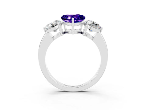 White gold Heart Cut Tanzanite Three-Stone Ring with Prong Setting and Classic Band_3