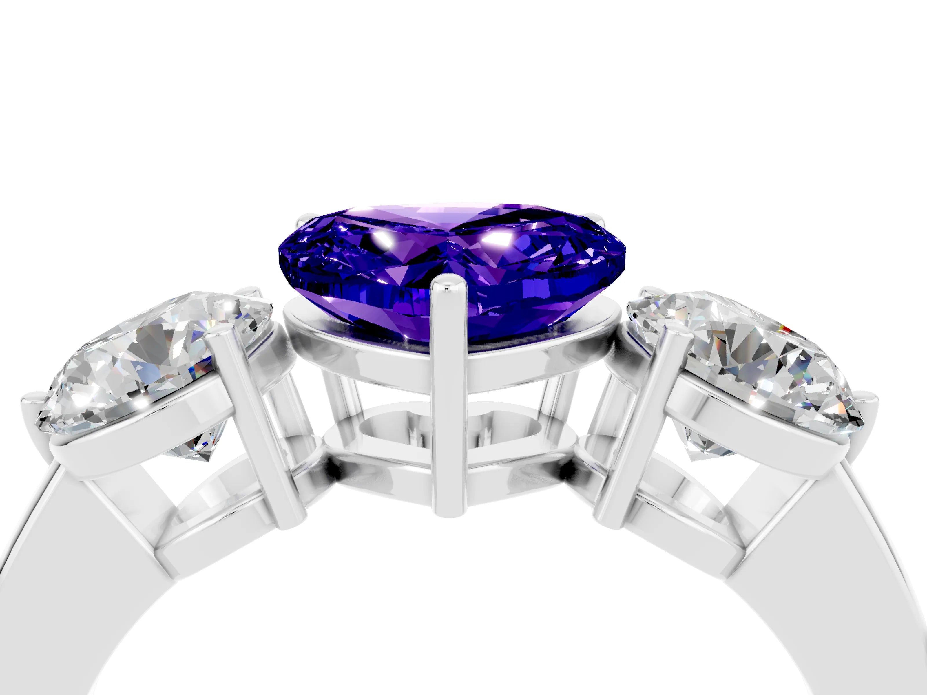 White gold Heart Cut Tanzanite Three-Stone Ring with Prong Setting and Classic Band_4