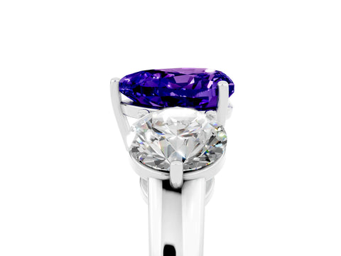 White gold Heart Cut Tanzanite Three-Stone Ring with Prong Setting and Classic Band_5